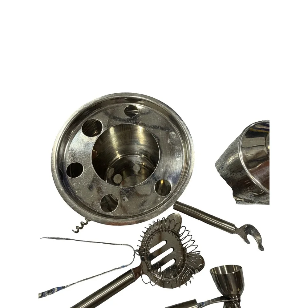Stainless Steel Barware Set Cocktail Shaker Ice Bucket Jigger Strainer 8 Piece